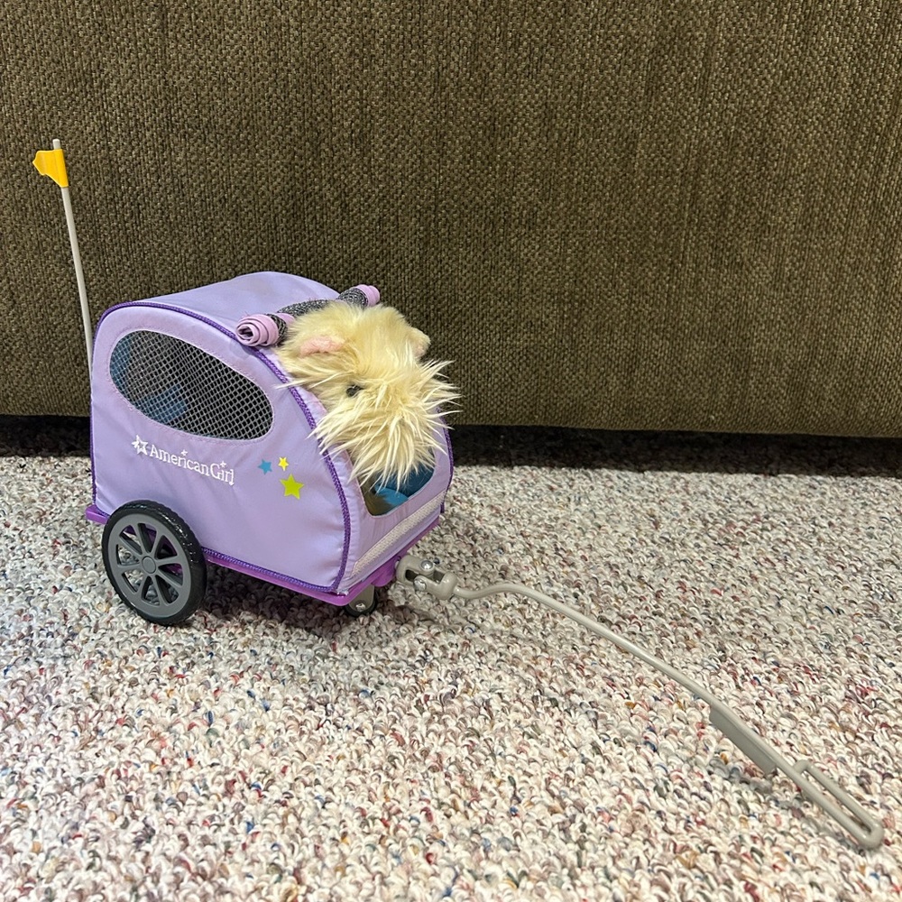 Retired American Girl Doll Pet Trailer w/ Terrier Dog and Blossoms Collar+Leash